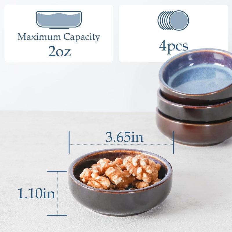 NUTRIUPS 4 Pack Soy Sauce Dish 2oz Ceramic Dipping Bowls 3.65inch Dipping Sauce Bowl Small Bowls for Side Dishes (Starry Sky Blue-Set of 4) - Image 2